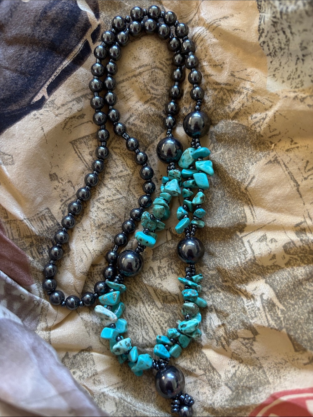 Rare Turquoise and Hematite Bead healing Necklace - Women Jewelry